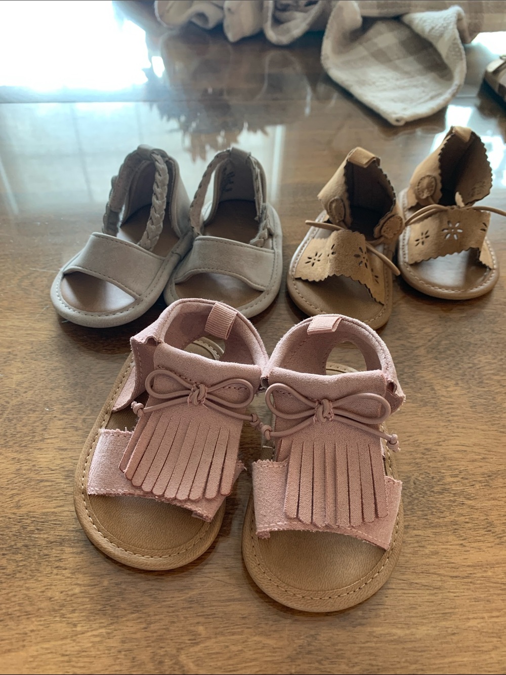 Old Navy Pink Fringe Bow Toddler Sandals 3 pairs